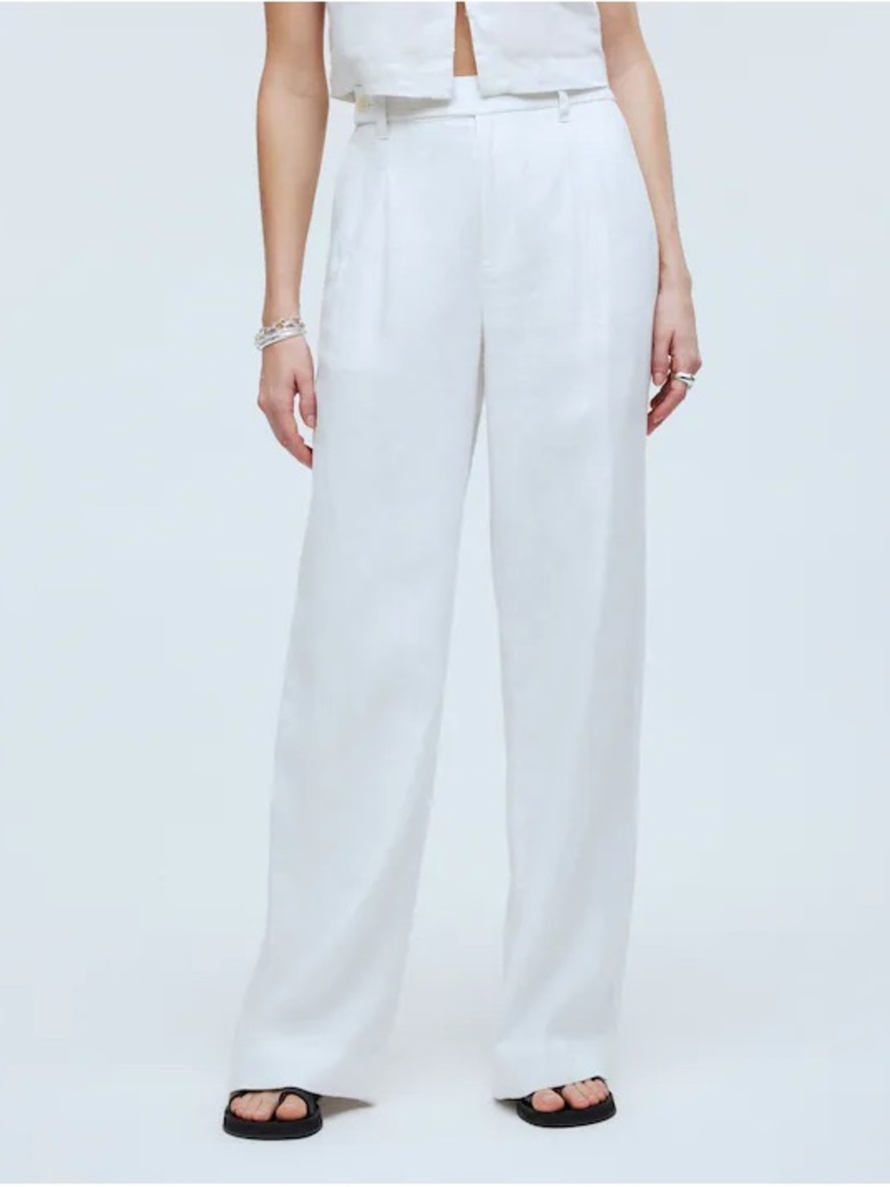 Madewell Harlow Wide-Leg Linen Pants in White